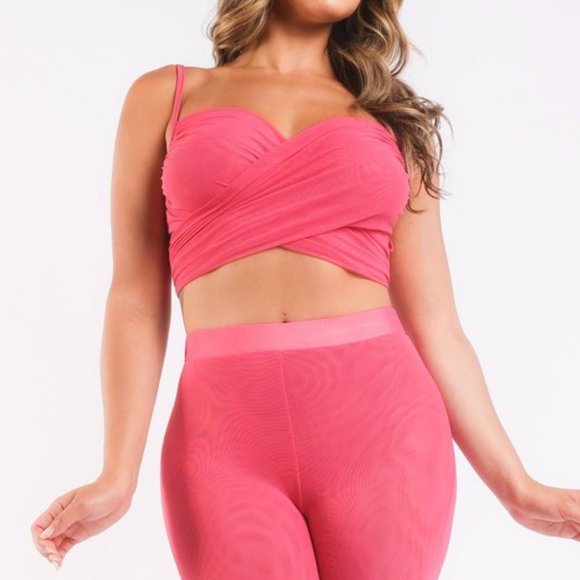 Pants - Fuchsia Front mesh contrast two- piece set